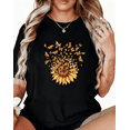 thumbnail image 1 of Women's Gold Sunflower Cotton T Shirt Casual Top Festive Butterfly-themed Short Sleeve Round Neck Black S-5XL, 1 of 5