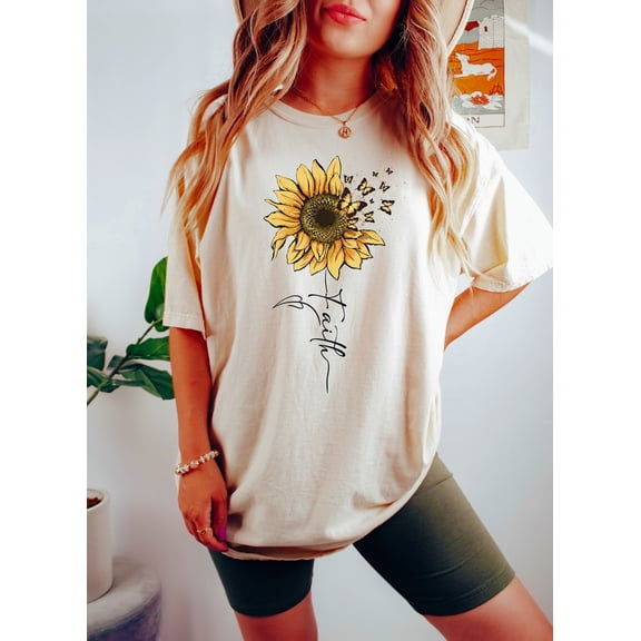Sunflower Butterfly Graphic Tee: Christian Faith Shirt Tshirt All Size S-5XL