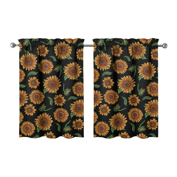Sunflower Butterfly Kitchen Curtains 2 Pack - 27.5Wx36L Inch Semi-Sheer Tier Curtains, Boho Floral Farmhouse Window Panels with Rod Pocket, Easy Care
