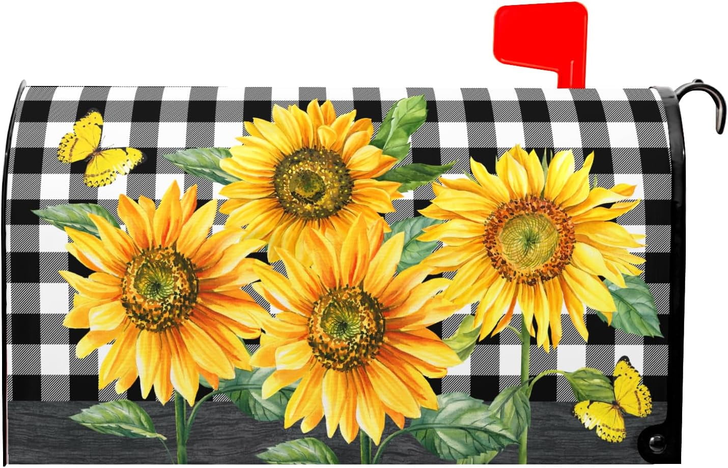 Sunflower Butterfly Mailbox Covers Summer Floral Black White Buffalo