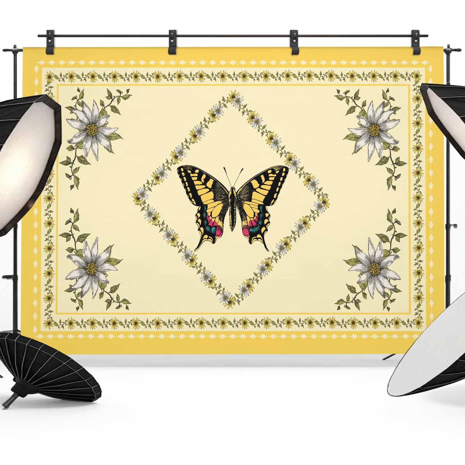 Sunflower Butterfly Photography Backdrop 7x5FT, Vintage Daisy Flower ...