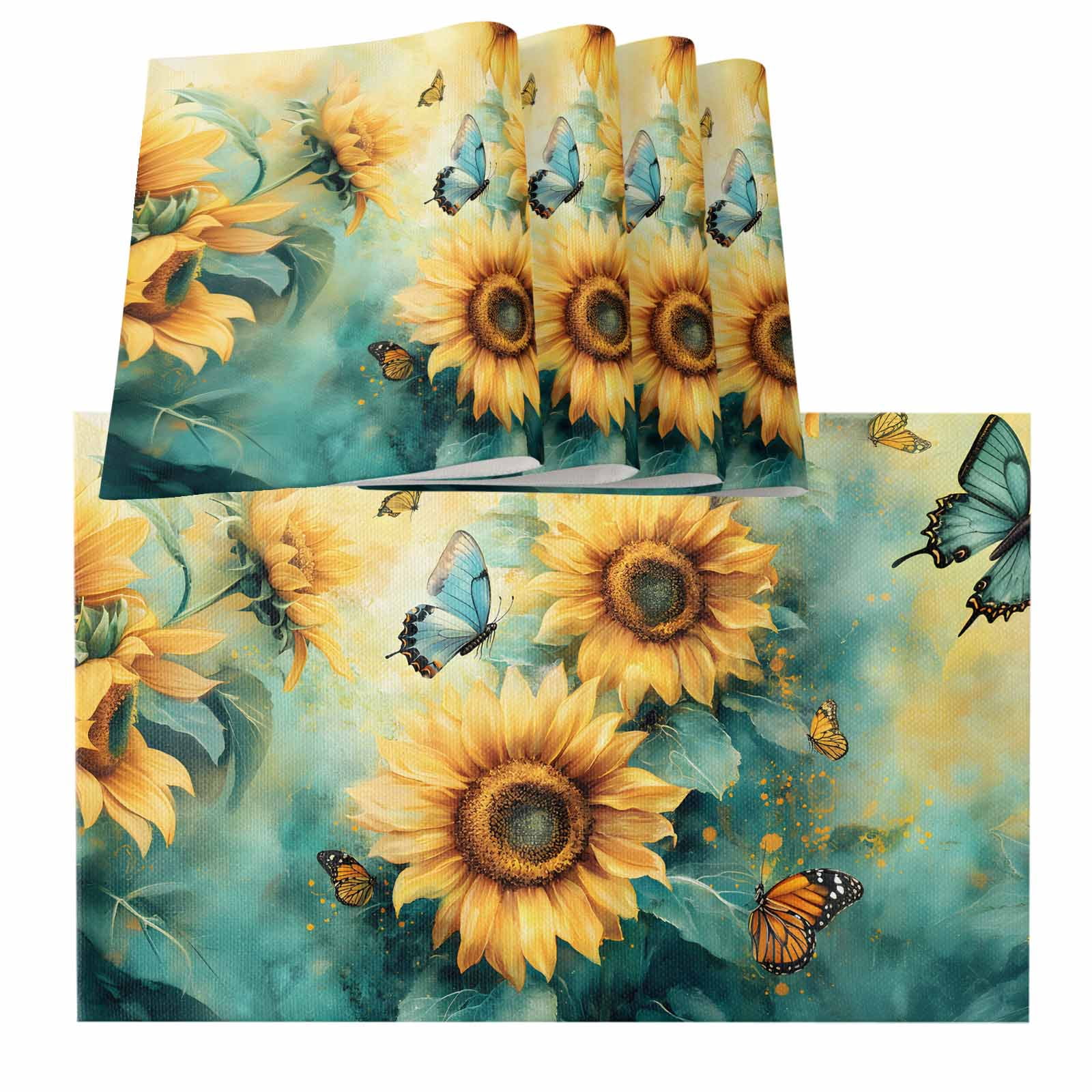 Sunflower Butterfly Placemats for Dinning Table Set of 6, Retro Green ...