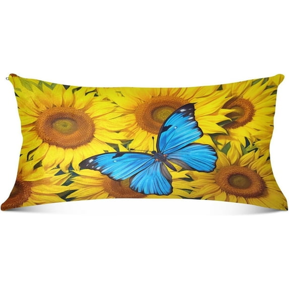 Sunflower and Butterfly Plush Pillowcase, Luxury Soft King Pillow Case for Hair and Skin, Standard Size Pillow Covers with Zipper Closure, 21x54in Home Decor Gifts