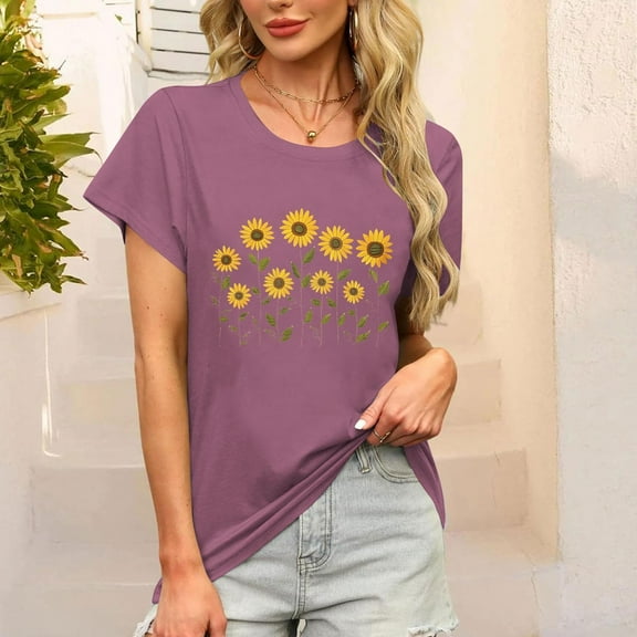 Sunflower Butterfly Print T Shirts for Men Cadancy,Cute Short Sleeve Summer Tops for Teen Girls,Clothing New Arrivals,Summer Blouses 2025 Plus Size,Fall Clothes,Ropa Mujer,M