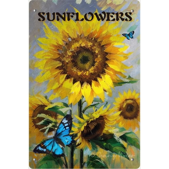 Sunflower Butterfly Retro Vintage Tin Bar Sign Country Home Decor for Home Living Room Bedroom Decoration Garden Wall Decor Flower Shop Decor Housewarming Gift Party Decor 12x8 Inches