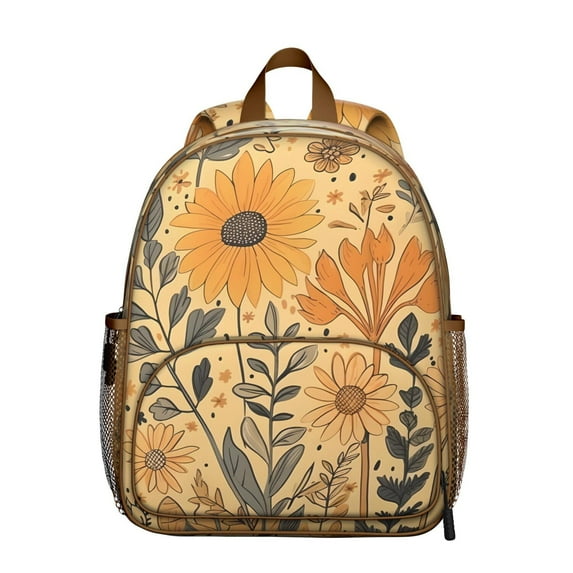 Sunflower and Butterfly Students Backpack - Cute Boho Yellow Rustic Floral and Bee Pattern, Vintage Farmhouse Style, Comfortable Dual Shoulder Support