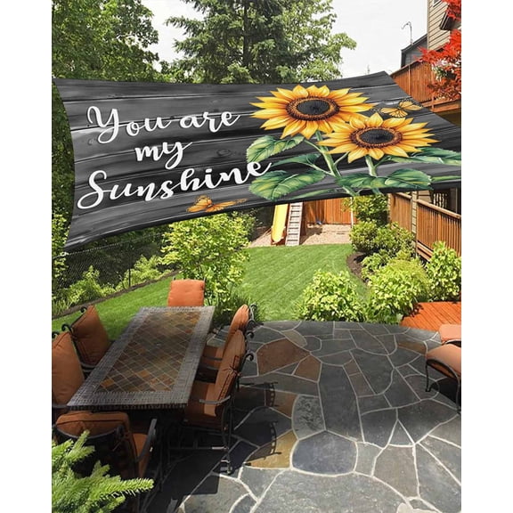 Sunflower Butterfly Sun Shade Sail 6.5'X10' You Are My Sun Shine UV Block Outdoor Sail Shades Breathable Waterproof Rectangular Sunshade for Patio Garden Pool Pergola Porch