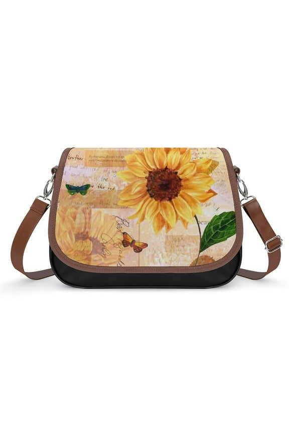 Sunflower Butterfly Vintage Crossbody Bag for Women Medium Leather Hobo Bags Shoulder Bag Classic City Leather Satchels