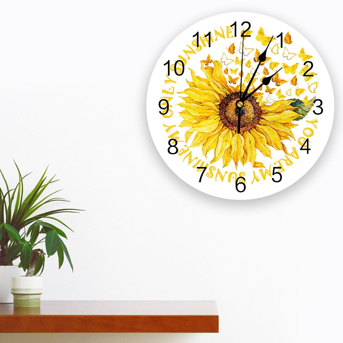 Sunflower Butterfly White Wall Clock Decorative for Living Room Kitchen