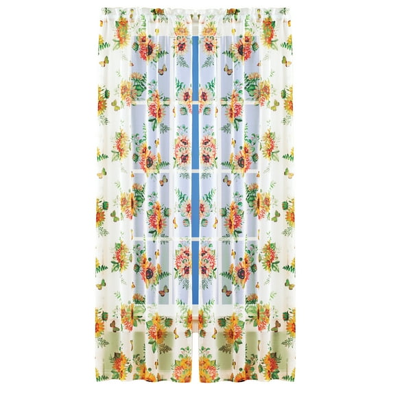 Sunflower Butterfly Window Curtain Panel | Home Décor Window Treatments | Rod Pocket Tops for Easy Hanging | Machine Wash | Polyester
