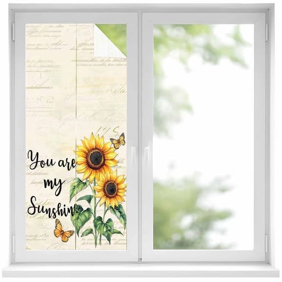 Sunflower Butterfly Window Privacy Film You Are My Sun Shine Vintage Farmhouse Decorative Glass Window Film UV Blocking Static Cling Non-Adhesive Sticker Covering for Home Door 19.6 x 39.3 inches