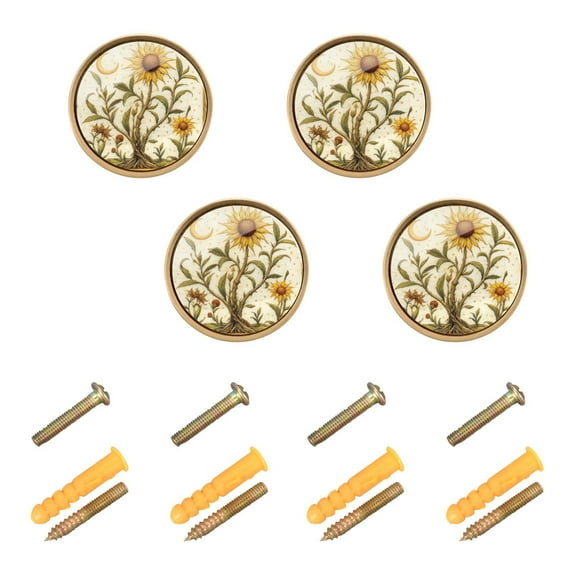 Sunflower Cabinet Furniture Knobs Drawer Metal Pulls 1.26in Acrylic Zinc Alloy Dual Screw Set
