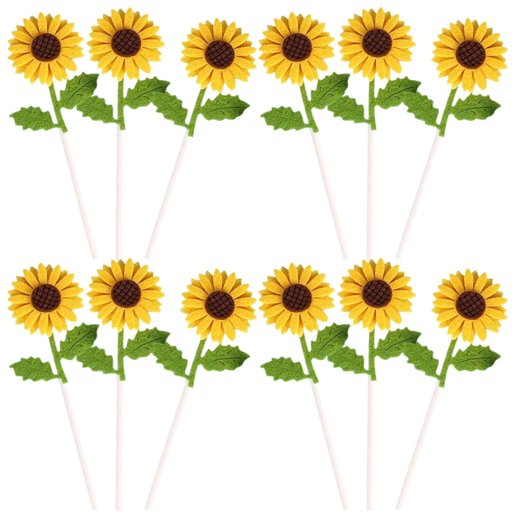 Sunflower Cake Addins Birthday Decor Picks Fruit Cakes Felt Material