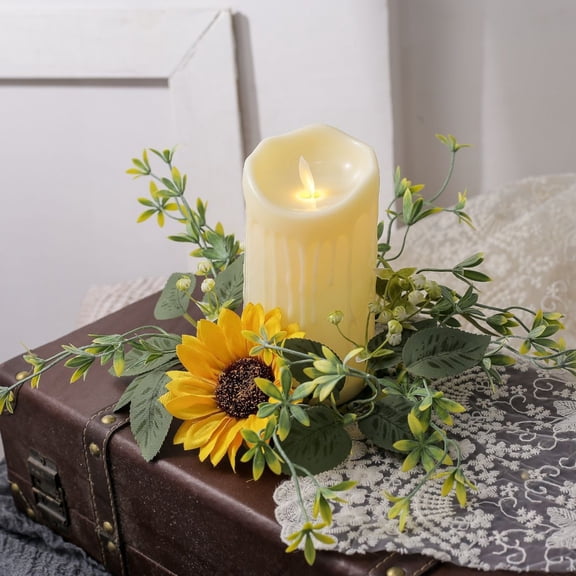 Sunflower Candlestick Wreath, 9.84" Artificial Flowers Ring for Candle Holder, Festival Table Centerpiece for Home Desktop Dining Table Holiday Decors