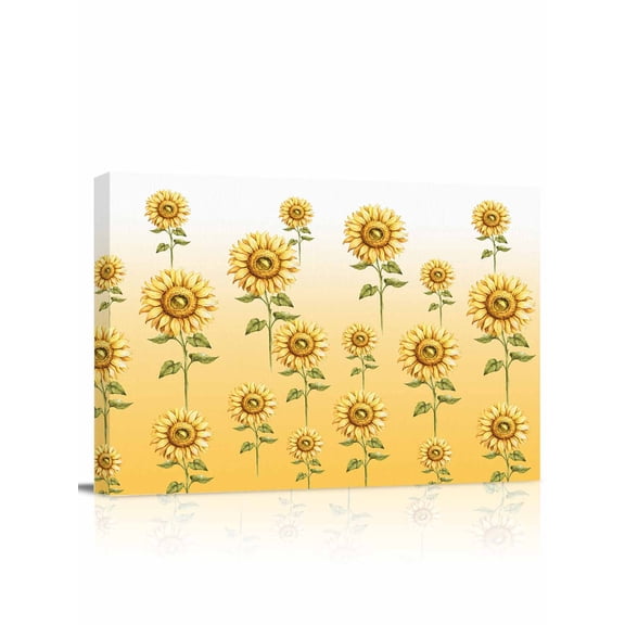 Sunflower Canvas Print Wall Art Summer Flower Yellow Plant Gradient Background Pictures Painting Morden Artwork for Living Room Bedroom, Ready to Hang - 12"x16"