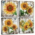 thumbnail image 1 of Sunflower Canvas Wall Art Bathroom Decor Rustic Sunflower Pictures for Kitchen Vintage Yellow Sun Flowers Painting Bedroom Office Apartment Home Decorations Modern Country Floral Artworks 16x16" 4 Pcs, 1 of 6