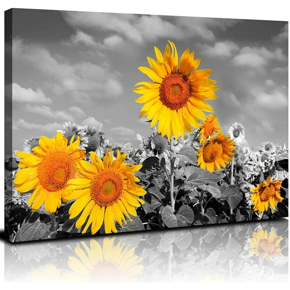 Sunflower Canvas Wall Art Yellow and Gray Wall Decor Flower Pictures Prints for Kitchen Dining Room Nature Sunflower Scenery Paintings Posters Black and White Floral Artwork Home Decorations 12x16