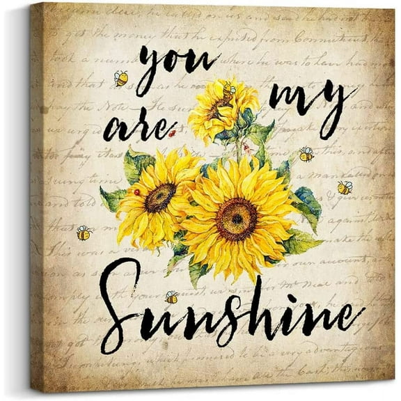 Sunflower Canvas Wall Art You Are My Sunshine Inspirational Quote Sign for Kitchen Living Room Wall Decor (12" x 12", Sunflower)