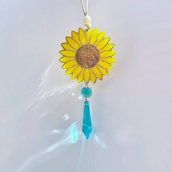 Sunflower Car Charm, Crystal Suncatcher, Rearview Mirror Hang, Auto Accessories, Cute Hippy Flower Decor For Women, New Car Gift For Her