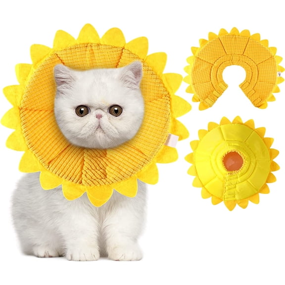 Sunflower Cat Recovery Cone Collar Soft Cotton Pet Cone Collar Adjustable Sunflower Elizabeth Postoperative Protection for Cats and Dogs(Small)