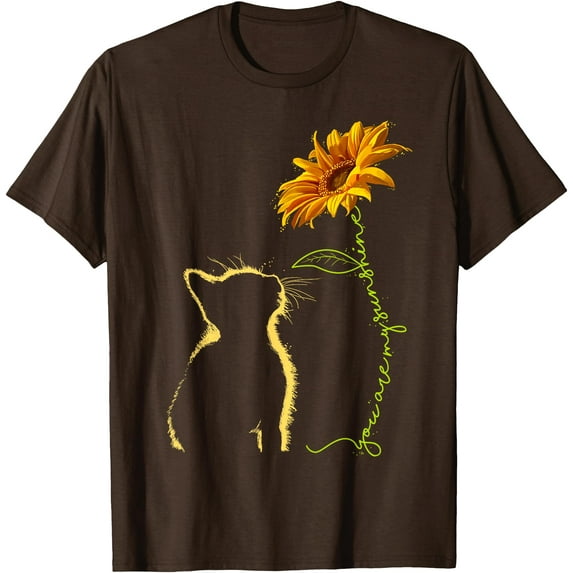 Sunflower Cat You Are My Sunshine Art Unisex T-Shirt for Men Women Kids Toddler,Dark Chocolate Color,Size XL