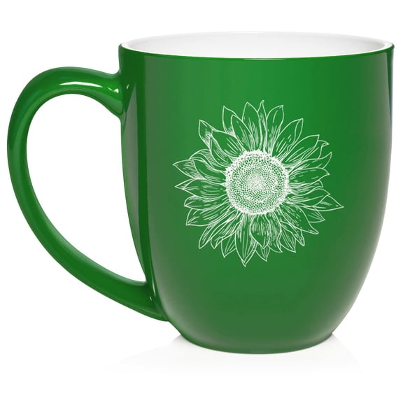 Sunflower Ceramic Coffee Mug Tea Cup Gift for Her, Friend, Coworker, Sister (16oz Green)