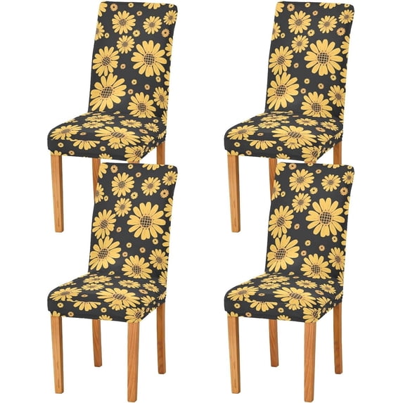 Sunflower Chair Covers Set of 4, Stretch Kitchen Chair Slipcovers Washable Removable Dining Chair Covers Protector for Dining Room, Hotel and Ceremony