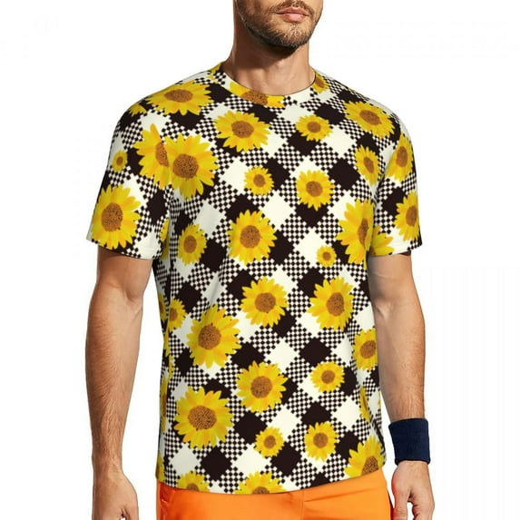 Sunflower Checkerboard Gym T Shirt Cute Summer Print Novelty T-Shirts Men Streetwear Tshir