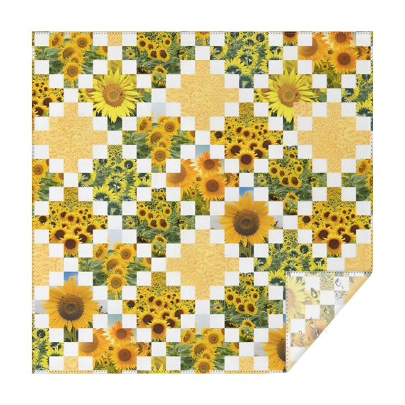 Sunflower Checkered Pattern Square Tablecloth,Waterproof Square Table Cover,Wipeable Spillproof Washable Table Cover for Home Kitchen Party Decor 42"X42"(107x107cm)