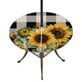 thumbnail image 1 of Sunflower Checkered Round Outdoor Tablecloth with Umbrella Hole Zipper, Black Buffalo Plaid Pastoral Flowers Elastic Fitted Table Cover, Waterproof Table Cloth for Patio Picnic Party Fits 36"-44", 1 of 9