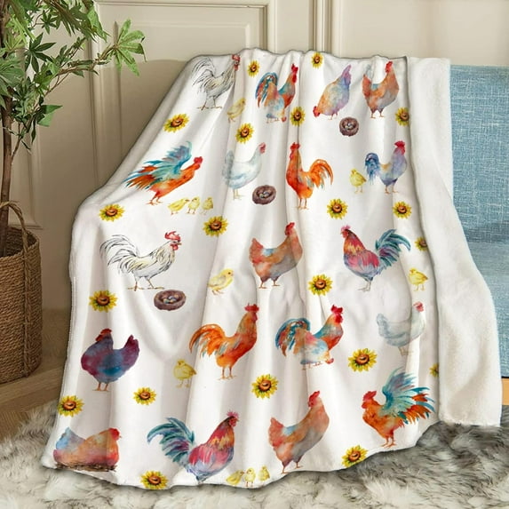 Sunflower Chickens Rooster Blanket Gifts Plush Fuzzy Cozy Soft Lightweight Blankets for Couch Air-Conditioning Quilts Decor Blanket for Chirstmas Gifts 60"x50" for Teens