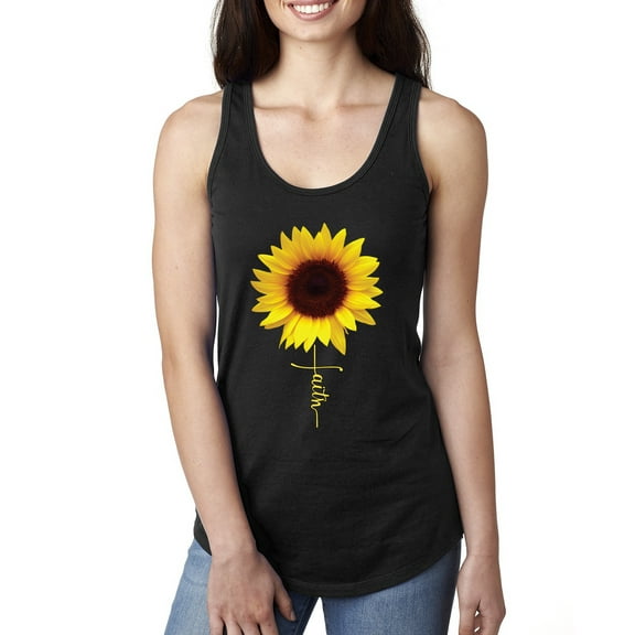 Sunflower Christian Faith Cross Inspirational/Christian Ladies Racerback Tank Top, Black, Small