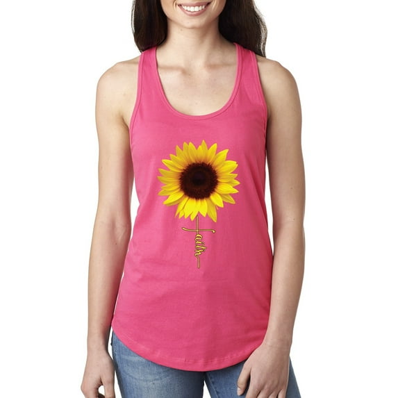 Sunflower Christian Faith Cross Inspirational/Christian Ladies Racerback Tank Top, Hot Pink, Large