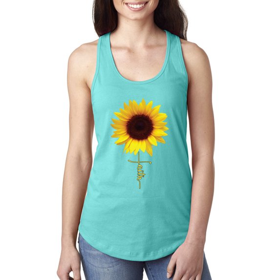 Sunflower Christian Faith Cross Inspirational/Christian Ladies Racerback Tank Top, Tahiti Blue, Medium