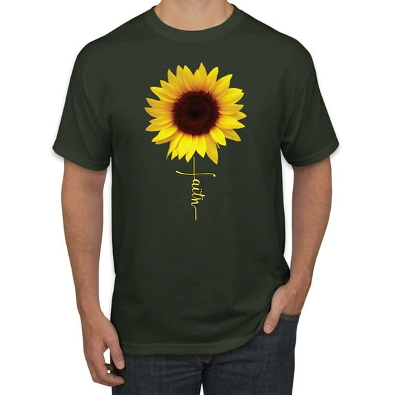 Sunflower Christian Faith Cross Inspirational/Christian Men's Graphic T-Shirt, Forest Green, X-Large