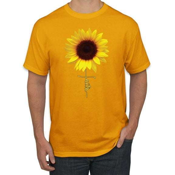 Sunflower Christian Faith Cross Inspirational/Christian Men's Graphic T-Shirt, Gold, Large