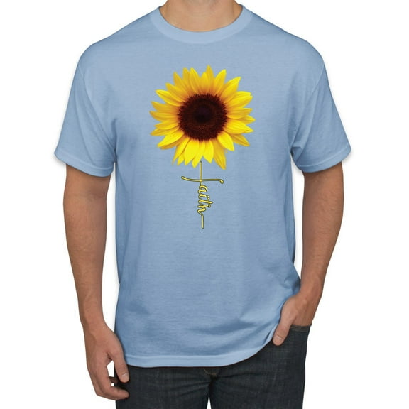 Sunflower Christian Faith Cross Inspirational/Christian Men's Graphic T-Shirt, Light Blue, 4XL