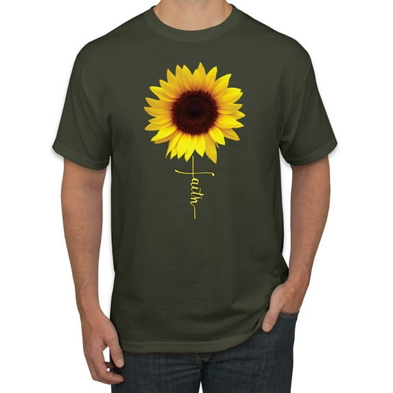 Sunflower Christian Faith Cross Inspirational/Christian Men's Graphic T-Shirt, Military Green, X-Large