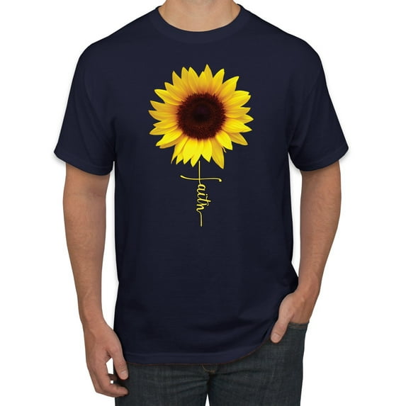 Sunflower Christian Faith Cross Inspirational/Christian Men's Graphic T-Shirt, Navy, 3XL