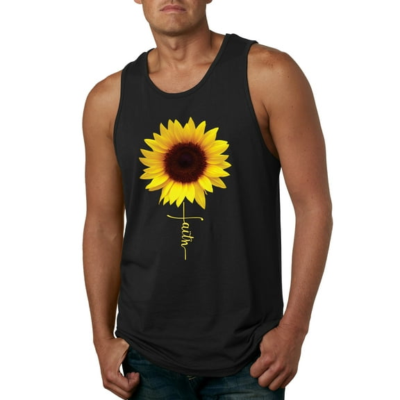Sunflower Christian Faith Cross Inspirational/Christian Mens Graphic Tank Top, Black, Small