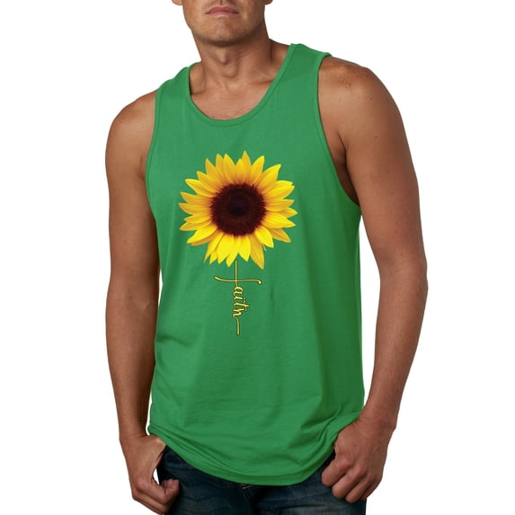 Sunflower Christian Faith Cross Inspirational/Christian Mens Graphic Tank Top, Kelly, Medium