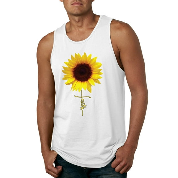 Sunflower Christian Faith Cross Inspirational/Christian Mens Graphic Tank Top, White, Small