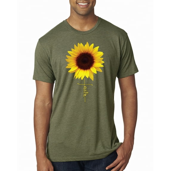 Sunflower Christian Faith Cross Inspirational/Christian Mens Premium Tri Blend T-Shirt, Military Green, Medium