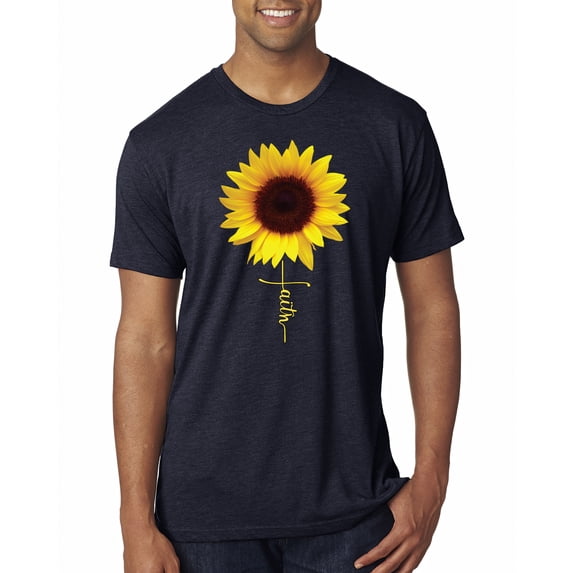 Sunflower Christian Faith Cross Inspirational/Christian Mens Premium Tri Blend T-Shirt, Vintage Navy, X-Large
