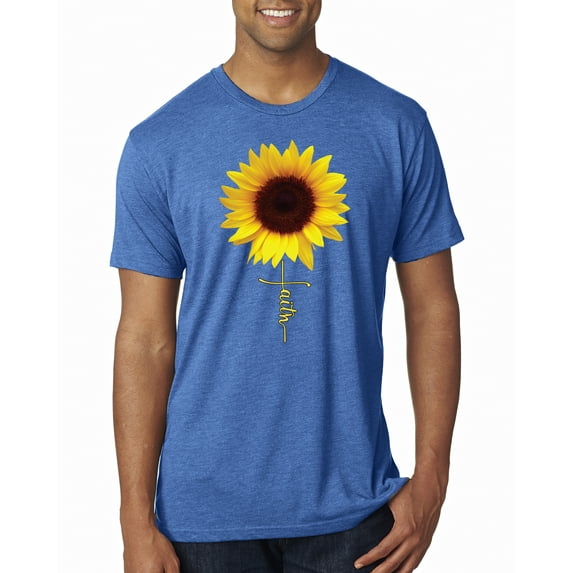 Sunflower Christian Faith Cross Inspirational/Christian Mens Premium Tri Blend T-Shirt, Vintage Royal, Medium