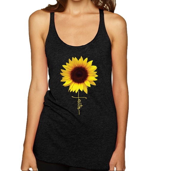 Sunflower Christian Faith Cross Inspirational/Christian Tri-Blend Racerback Tank Top, Vintage Black, Small