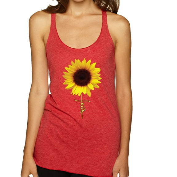 Sunflower Christian Faith Cross Inspirational/Christian Tri-Blend Racerback Tank Top, Vintage Red, X-Large