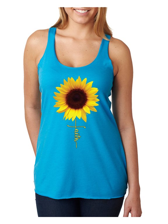 Sunflower Christian Faith Cross Inspirational/Christian Tri-Blend Racerback Tank Top, Vintage Turquoise, X-Large