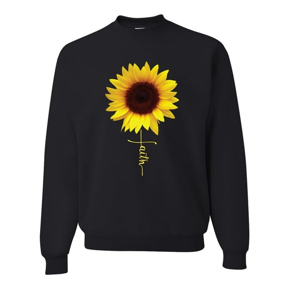 Sunflower Christian Faith Cross Inspirational/Christian Unisex Crewneck Graphic Sweatshirt, Black, Small