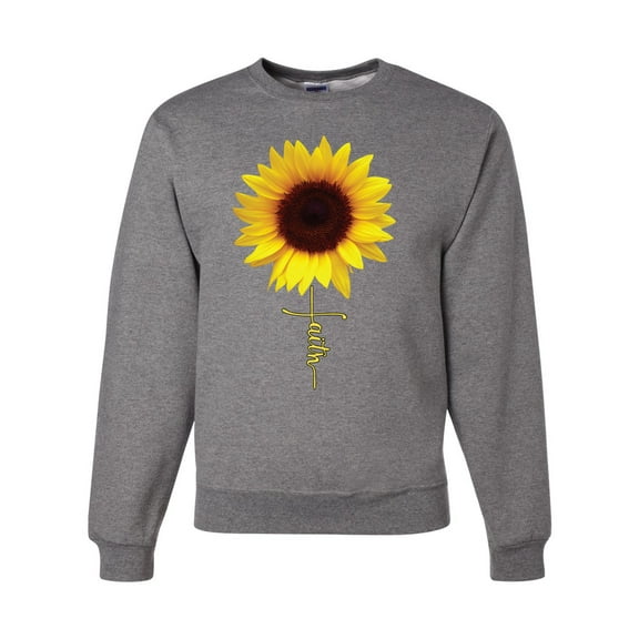 Sunflower Christian Faith Cross Inspirational/Christian Unisex Crewneck Graphic Sweatshirt, Heather Grey, 3XL